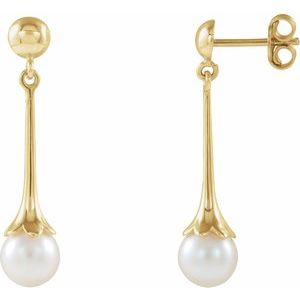 14K Yellow Freshwater Pearl Dangle Earrings with Backs - Siddiqui Jewelers