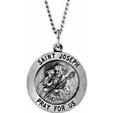 Sterling Silver 25 mm Round St. Joseph Medal 24" Necklace - Siddiqui Jewelers