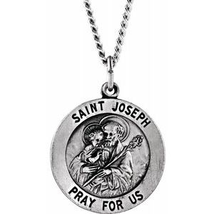Sterling Silver 22 mm Round St. Joseph Medal 24" Necklace - Siddiqui Jewelers