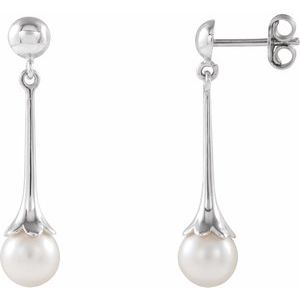 14K White Freshwater Pearl Dangle Earrings with Backs - Siddiqui Jewelers