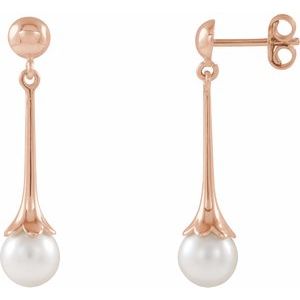 14K Rose Freshwater Pearl Dangle Earrings with Backs - Siddiqui Jewelers