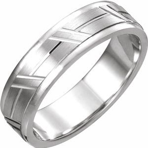 14K White 6 mm Grooved Band Size 8.5 - Siddiqui Jewelers