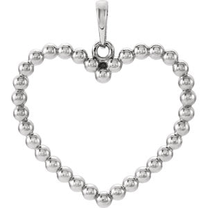 14K White Beaded Heart Pendant - Siddiqui Jewelers