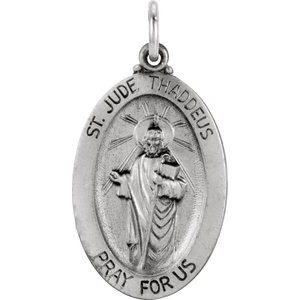 Sterling Silver 23.5x16 mm Oval St. Jude Thaddeus Medal - Siddiqui Jewelers