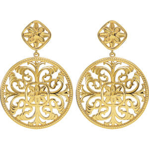 14K Yellow 31.4x21.5 mm Geometric Filigree Earrings - Siddiqui Jewelers