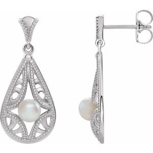 Sterling Silver Freshwater Cultured Pearl Vintage-Inspired Earrings - Siddiqui Jewelers