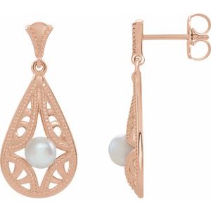14K Rose Freshwater Cultured Pearl Vintage-Inspired Earrings - Siddiqui Jewelers