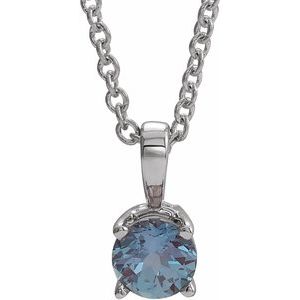 14K White 4 mm Round Chatham® Lab-Created Alexandrite Birthstone 16-18" Necklace - Siddiqui Jewelers