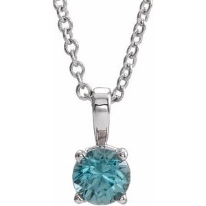 14K White 4 mm Round Blue Zircon Birthstone 16-18" Necklace - Siddiqui Jewelers