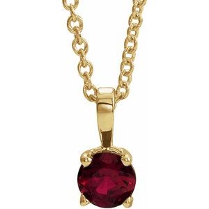14K Yellow 4 mm Round Chatham® Lab-Created Ruby Birthstone 16-18" Necklace - Siddiqui Jewelers