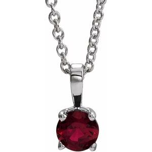 14K White 4 mm Round Chatham® Lab-Created Ruby Birthstone 16-18" Necklace - Siddiqui Jewelers