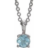 14K White 5 mm Round Aquamarine Birthstone 16-18" Necklace - Siddiqui Jewelers