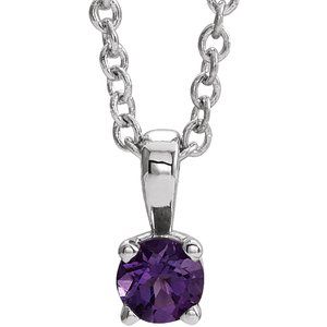 14K White 5 mm Round Amethyst Birthstone 16-18" Necklace - Siddiqui Jewelers