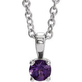 14K White 4 mm Round Amethyst Birthstone 16-18" Necklace - Siddiqui Jewelers