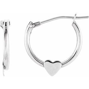 14K White Hinged Hoop Earrings with Heart - Siddiqui Jewelers