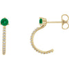 14K Yellow Chatham® Created Emerald & 1/6 CTW Diamond J-Hoop Earrings - Siddiqui Jewelers