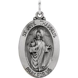 Sterling Silver 25x18 mm Oval St. Jude Thaddeus Medal - Siddiqui Jewelers