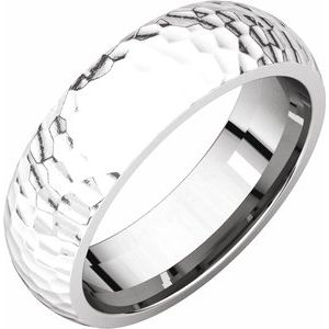 14K White 6 mm Half Round Band with Hammer Finish Size 9 - Siddiqui Jewelers