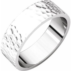 14K White 6 mm Flat Band with Hammer Finish Size 10 - Siddiqui Jewelers