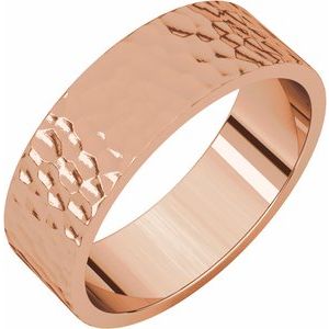 14K Rose 6 mm Flat Band with Hammer Finish Size 8 - Siddiqui Jewelers