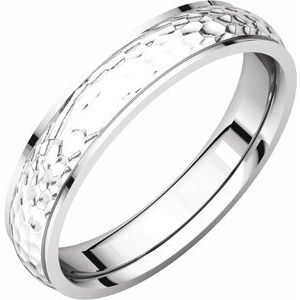 14K White 4 mm Half Round Edge Band with Hammer Finish Size 10 - Siddiqui Jewelers