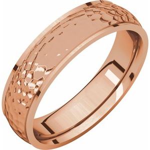 14K Rose 5 mm Half Round Edge Band with Hammer Finish Size 10 - Siddiqui Jewelers