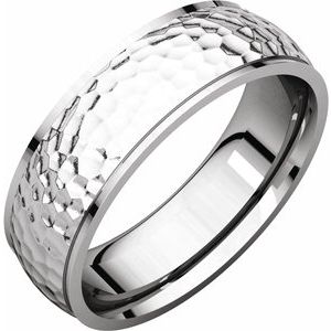 14K White 6 mm Half Round Edge Band with Hammer Finish Size 7.5 - Siddiqui Jewelers