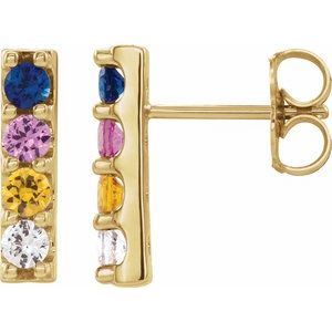 14K Yellow Natural Multi-Gemstone Bar Earrings Siddiqui Jewelers