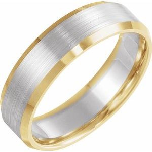 14K Yellow/White/Yellow 6 mm Beveled-Edge Band with Satin Finish Size 10 - Siddiqui Jewelers