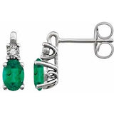 14K White Created Emerald & .02 CTW Diamond Earrings - Siddiqui Jewelers