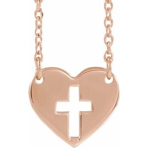 14K Rose Pierced Cross Heart 16-18" Necklace - Siddiqui Jewelers