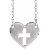 14K White Pierced Cross Heart 16-18" Necklace - Siddiqui Jewelers