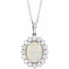 14K White Ethiopian Opal & 1/3 CTW Diamond Halo-Style 16-18" Necklace - Siddiqui Jewelers
