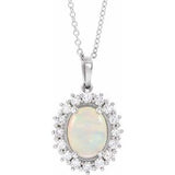 14K White Ethiopian Opal & 1/3 CTW Diamond Halo-Style 16-18" Necklace - Siddiqui Jewelers