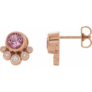 14K Rose Pink Tourmaline & 1/8 CTW Diamond Earrings - Siddiqui Jewelers