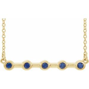 14K Yellow Blue Sapphire Bezel-Set 16" Bar Necklace - Siddiqui Jewelers