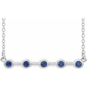 14K White Blue Sapphire Bezel-Set 16" Bar Necklace - Siddiqui Jewelers