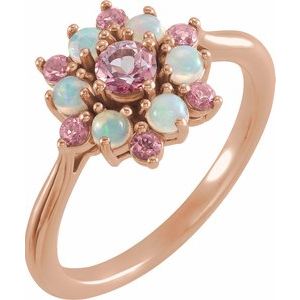 14K Rose Baby Pink Topaz & Ethiopian Opal Floral-Inspired Ring - Siddiqui Jewelers