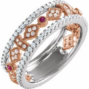 14K White & Rose Ruby & 3/4 CTW Diamond Ring - Siddiqui Jewelers