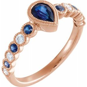 14K Rose Blue Sapphire & 1/6 CTW Diamond Ring - Siddiqui Jewelers
