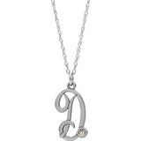 14K White .02 CT Diamond Script Initial D 16-18" Necklace - Siddiqui Jewelers