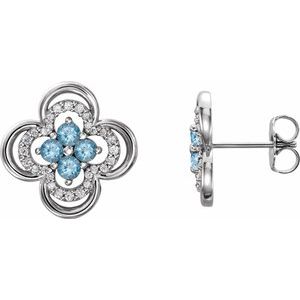 14K White Aquamarine & 1/5 CTW Diamond Clover Earrings - Siddiqui Jewelers
