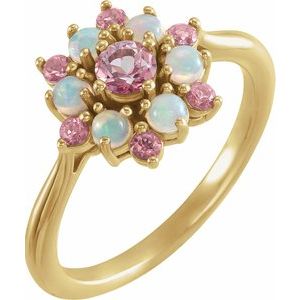 14K Yellow Baby Pink Topaz & Ethiopian Opal Floral-Inspired Ring - Siddiqui Jewelers