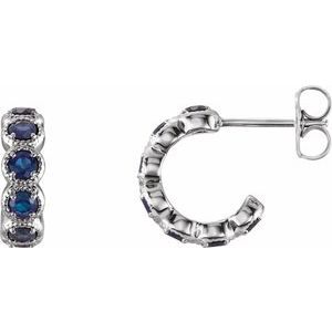 14K White Chatham® Lab-Created Sapphire Hoop Earrings - Siddiqui Jewelers