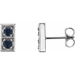 14K White Chatham® Created Blue Sapphire Two-Stone Earrings - Siddiqui Jewelers