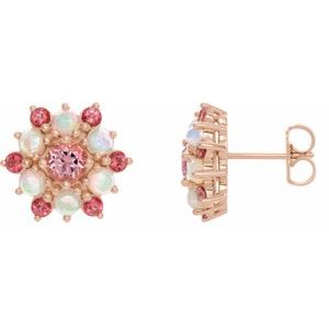 14K Rose Pink Topaz & Ethiopian Opal Cabochon Earrings - Siddiqui Jewelers