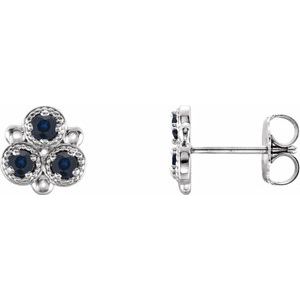 14K White Blue Sapphire Three-Stone Earrings - Siddiqui Jewelers