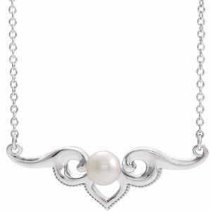 Sterling Silver Freshwater Cultured Pearl Bar 18" Necklace - Siddiqui Jewelers