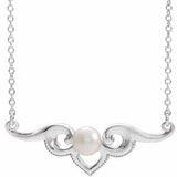 14K White Freshwater Cultured Pearl Bar 18" Necklace - Siddiqui Jewelers