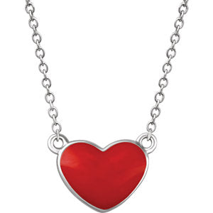 Sterling Silver Red Enamel Heart 16-18" Necklace - Siddiqui Jewelers